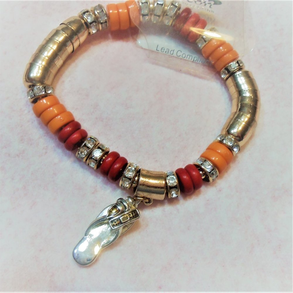 Nurse Medic Theme FlipFlop Charm Orange & Red Bracelet